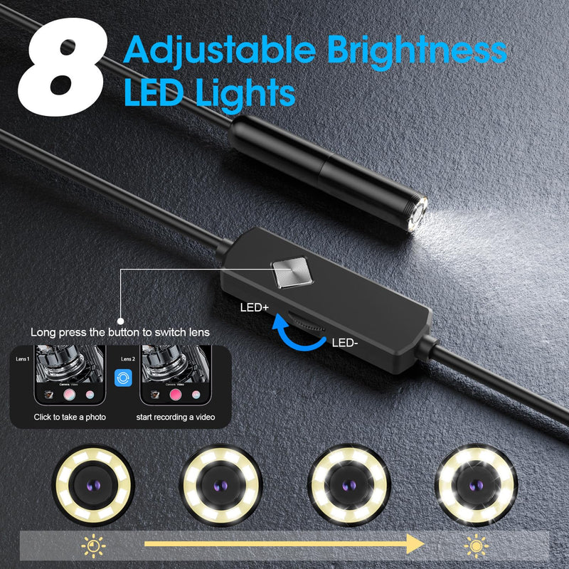 Endoscope Inspection Camera Semi Rigid Snake Cable Endoscope 1920P HD Dual Lens Endoscope Camera with Light 5 m single lens