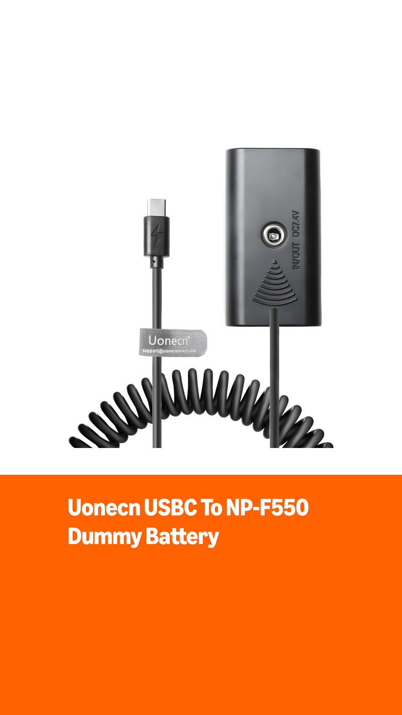 Uonecn NP-F Dummy Battery to USB C Coiled Power Cable with DC Output, 8.2V 4.5A Regulated Output for Sony NP-F550 F570 F970 Battery Adapter, for Atomos Ninja V Shinobi SmallHD Monitor, 16-40in Coiled Cable