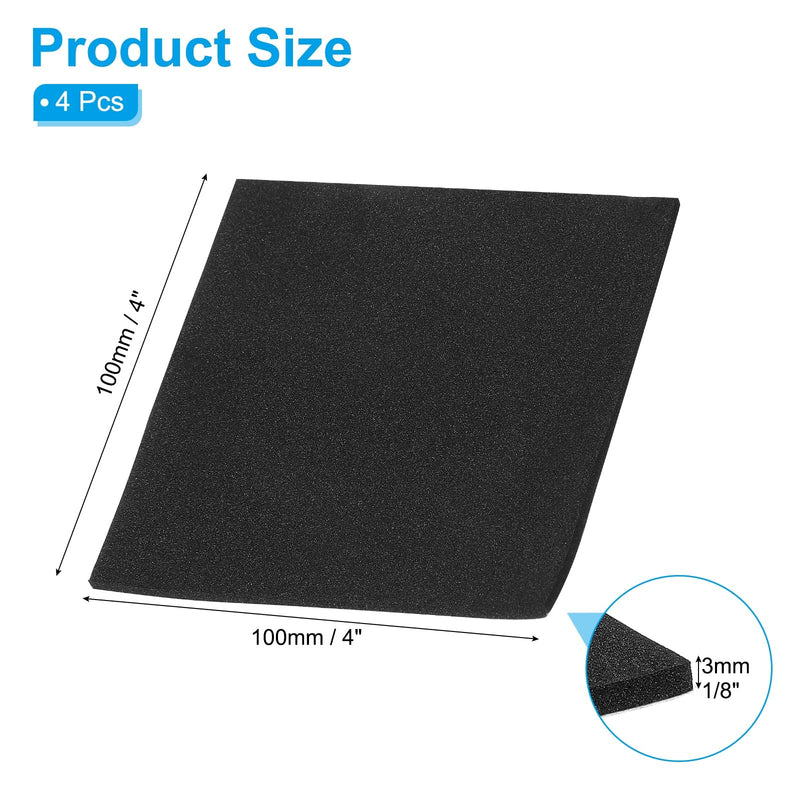 PATIKIL Adhesive Foam Padding, 4pcs 4"x4"x1/8" Closed Cell Foam Sheet Neoprene Rubber Self Stick Anti-Slip Pads for Furniture Cars Speakers Keyboards Door Frame Gaps, Black 4x4x1/8 inch