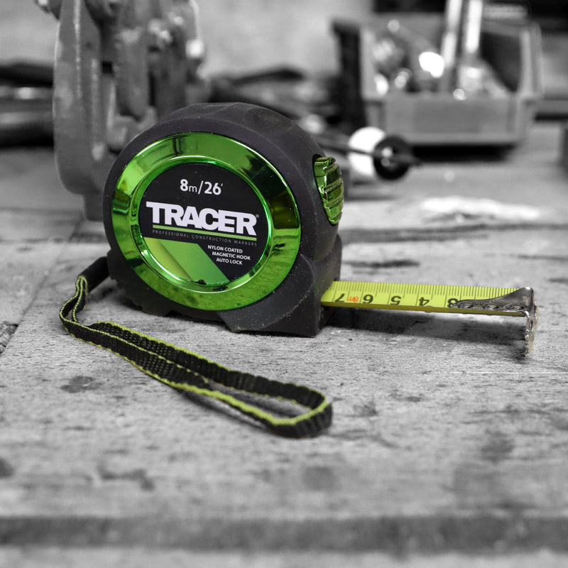 [Australia - AusPower] - TRACER 8 m Automatic Locking Tape (Nylon Coated Tape Measure with Magnetic Hook and Automatic Locking Function) 