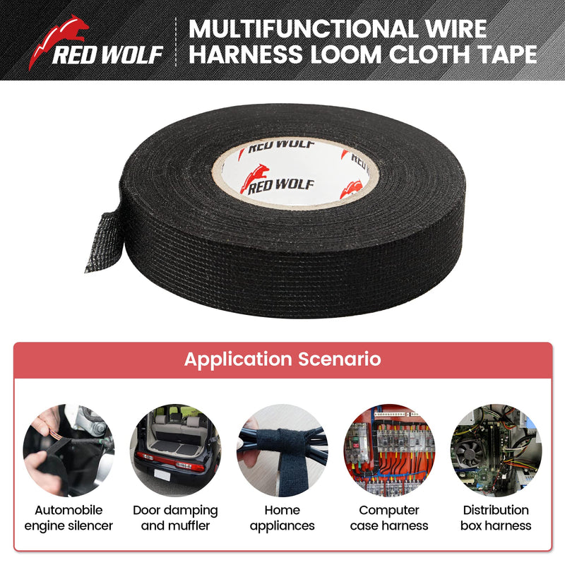 RED WOLF Wire Electrical Tape, 3/5 Inch x 50 Feet 3-Roll, Felt Cloth Electric Tape Noise Dampening High Temp Wiring Loom Harness, Self-Adhesive Fabric Tape for Automotive Engines Wrap Protection