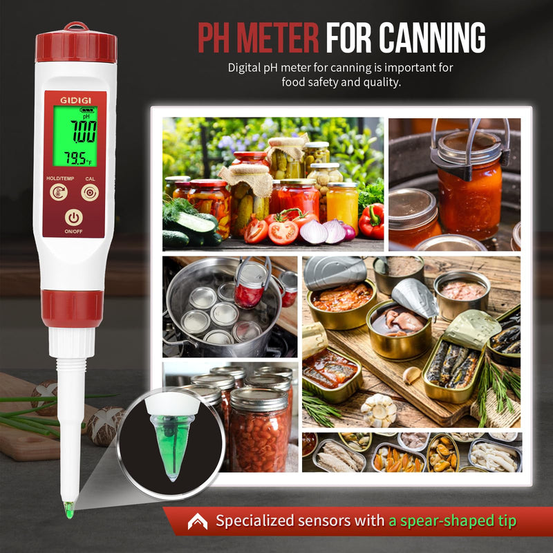 [Australia - AusPower] - pH Meter for Food Digital pH Meter for Fermentation Hot Sauce Canning Spear Tip pH Food Tester Probe for Cheese Cooking Sourdough Bread Saliva Water Resistant Food Acidity Tester for Solid and Water 