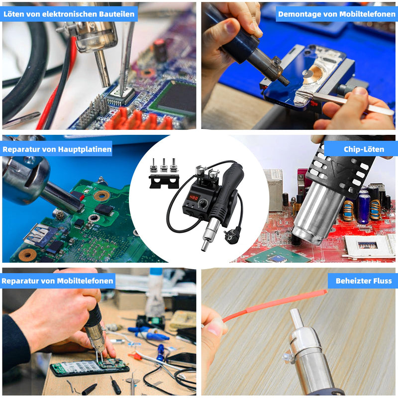 8858 Hot Air Soldering Station, Desoldering Station 700 W with LED Digital Display 100-480°C, Hot Air Soldering Station with 3 Hot Air Blow Dryer Mouthpieces, SMD Soldering and Desoldering | mit LED Digital Anzeig 100-480°C | 3 Heißluftföhn-Mundstücke ...