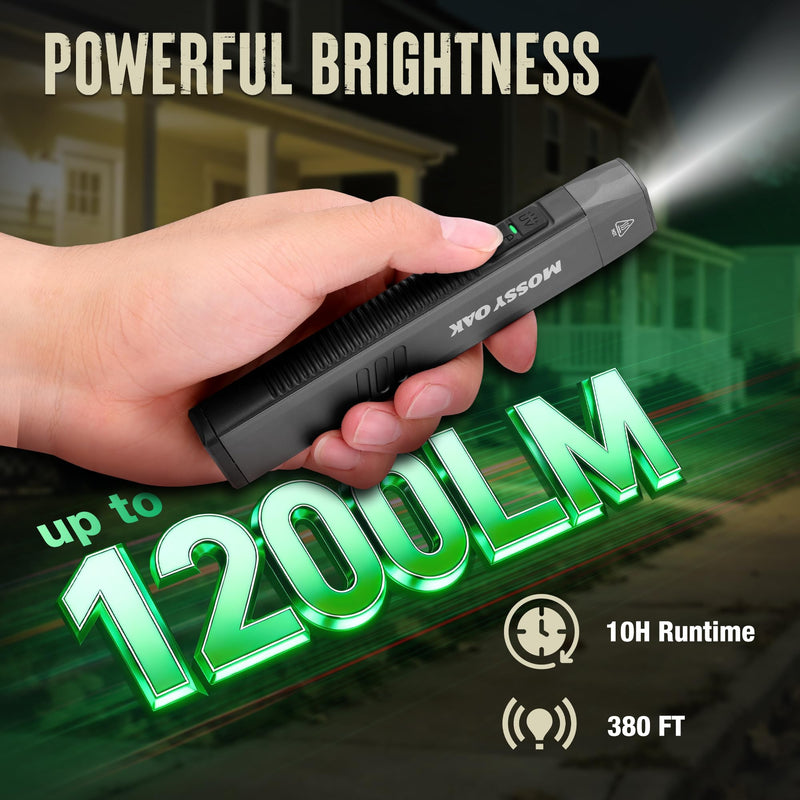 [Australia - AusPower] - Mossy Oak Rechargeable EDC Flat Flashlight 1200 Lumens, Pocket Work Light with Magnetic Base, UV & White Light Combo, Waterproof LED Inspection Light for Work, Outdoor Use and Emergencies - Gray 