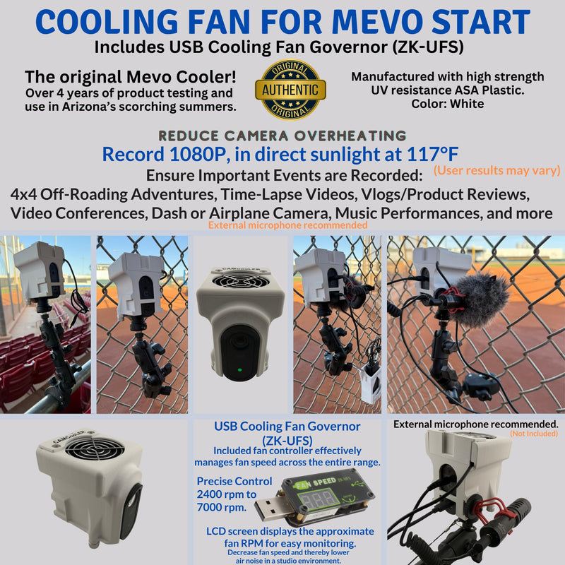 [Australia - AusPower] - MStart Cooling Fan/Case. Compatable with Mevo Start. Helps Prevent Camera Overheating in Hot Static Environments While Recording and Streaming Live Sporting Events, Music, Fishing, Hunting (White) White 