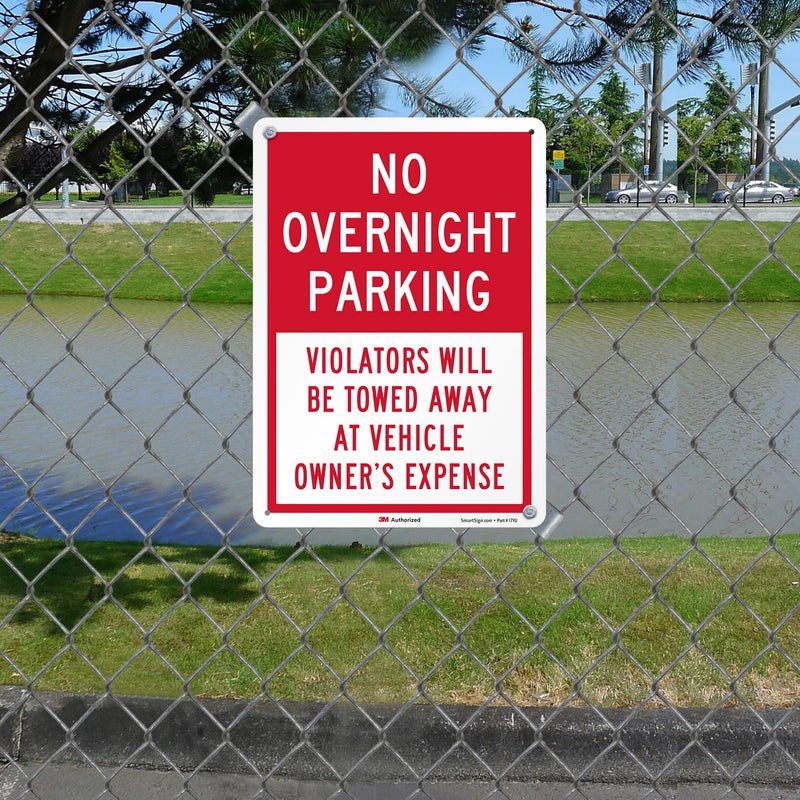 SmartSign 2-Pack 'No Overnight Parking Violators Towed Away At Vehicle Owner's Expense' Sign, 10" x 14", 40 mil Aluminum, 3M Laminated Engineer Grade Reflective Material, Red and White, Made in USA Pack of 2