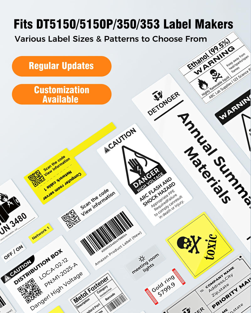 DT5150P PET Labels - UV Resistant, Weatherproof & Colorfast, All-in-One Thermal Transfer Ribbon Cartridge, Heavy-Duty for Indoor/Outdoor Use, Fits DT5150/5150P/350/353 Industrial Label Makers White-1.57"×2.36"