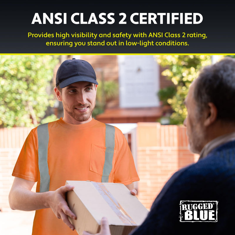 RUGGED BLUE ANSI Class 2 Wicking T-Shirt | High Visibility Shirts for Men | Made of Durable Polyester | Hi-Vis Shirts with Stitched Reflective Tape for Low-Light or Nighttime Visibility | Orange Medium