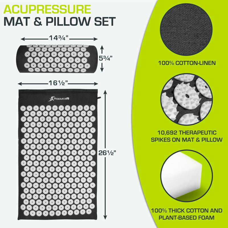 [Australia - AusPower] - ProsourceFit Acupressure Mat and Pillow Set for Back/Neck Pain Relief and Muscle Relaxation Black/White Large 