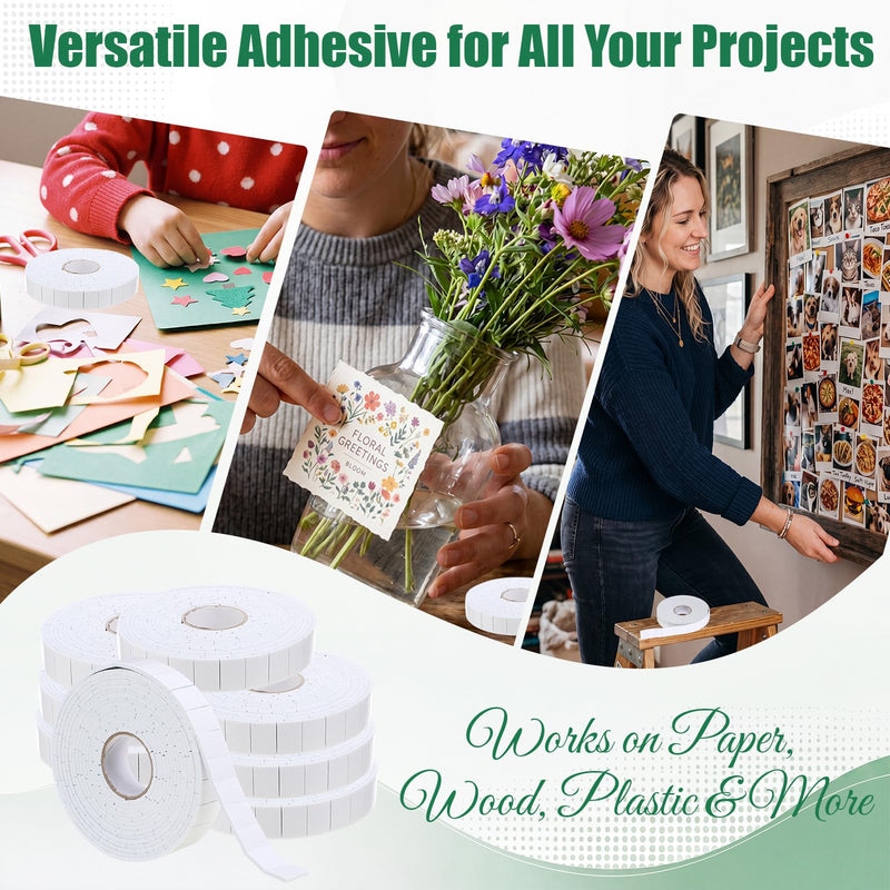 8 Roll 2000 Pcs Double Sided Foam Tape Pre-Cut 3/4 x 1/2 Inch 3D Adhesive Squares Heavy Duty No Residue Mounting Tape Dots for Crafts DIY Art Sewing Office Supplies