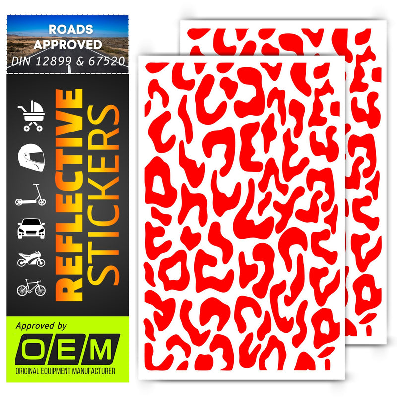 DIN 67520 Leopard Skin reflectors Reflective Tape Stickers Waterproof Cars Motorcycle Fire Helmet Rims Bicycle Decals Vehicles Mailbox Numbers Made with ORA FOL 5600 Material (Black, 144Pcs) (Red) Red