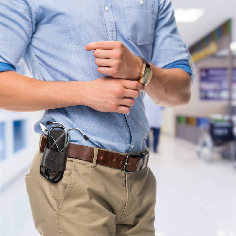 [Australia - AusPower] - Stethoscope Holder Hip Clip With Upgraded Secure Magnetic Closure - Our Hygienic is Designed to Hold All Brands & Styles Includes Replacement Ear Tips (Obsidian Black) 