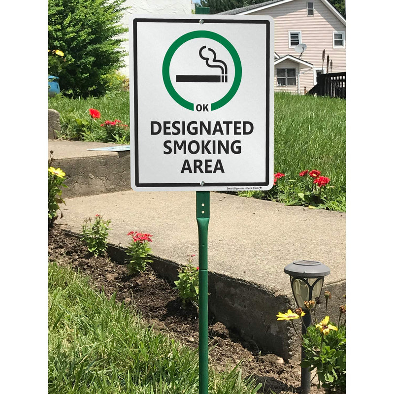 SmartSign 12 x 10 inch “Designated Smoking Area” Yard Sign with 3 foot Stake, 40 mil Laminated Rustproof Aluminum, Green, Black and White, Set of 1 36" Tall Sign Kit