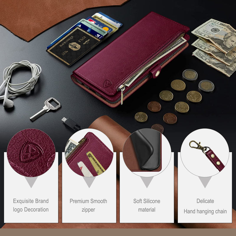 [Australia - AusPower] - XcaseBar for Samsung Galaxy S24 Ultra Wallet case with Zipper Credit Card Holder RFID Blocking,Flip Folio Book PU Leather Shockproof Protective Cover Women Men Samsung S24Ultra Phone case Wine Red 