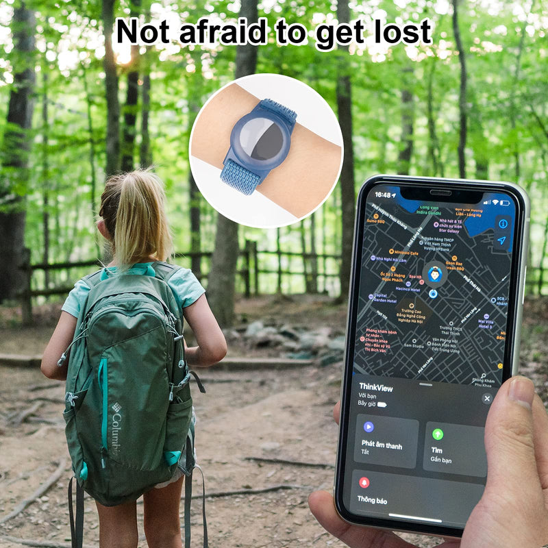 [Australia - AusPower] - Kids Wristband Compatible with Apple AirTag, Protective Case for Air Tag GPS Tracker Holder with Nylon Bracelet, Adjustable Anti Lost Watch Band for Toddler Child Elder (Rainbow A & Blue) Rainbow A & Blue 