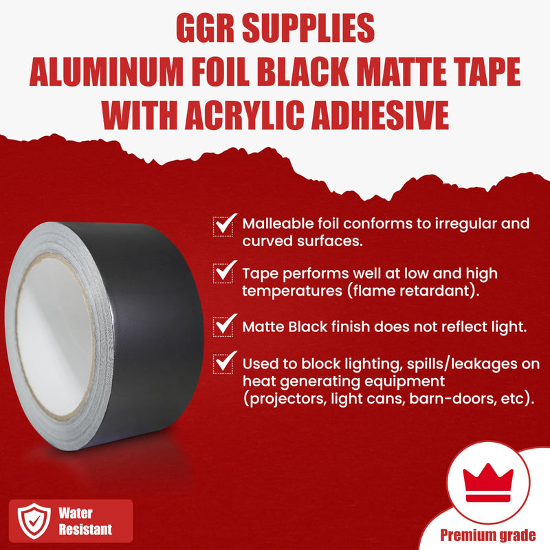 GGR Supplies T.R.U. AF-22A-B Aluminum Foil Black Matte Tape Non Reflective with Acrylic Adhesive. (2" X 27 Yards (25Mts) Pack of 1) 2" X 27 YD (25M) . Pack of 1