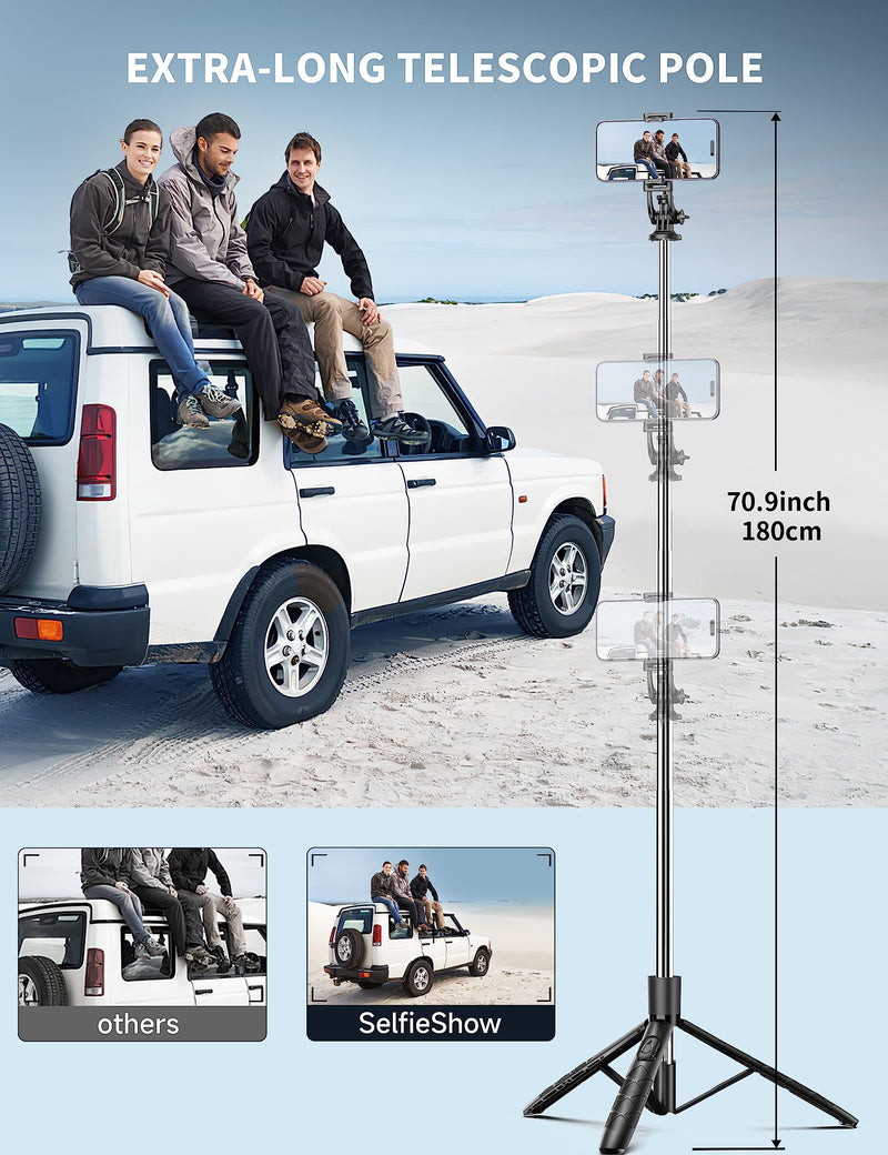 [Australia - AusPower] - 71" Phone Tripod & Selfie Stick, All in One Extendable Cell Phone Tripod with Wireless Remote, Tripod Stand for iPhone & Travel Tripod 360° Rotation Compatible with iPhone Android Phone, Camera Black 