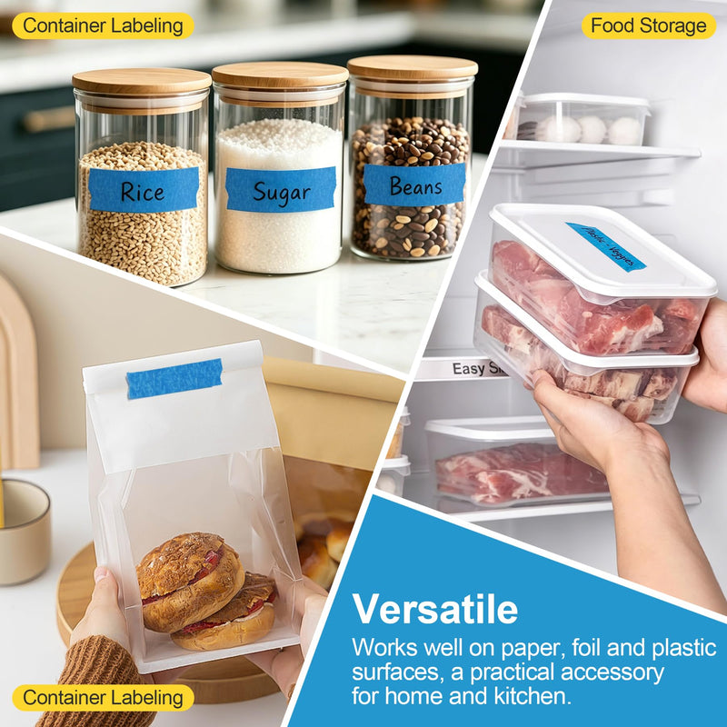 Freezer Tape for Food Labeling, 2 Rolls (0.47” & 0.95”), Writable Kitchen Label Tape, Easy Tear, Residue-Free Removal, Low Temperature Resistant, Ideal for Food Containers & Freezer Use (Light Blue) Light Blue