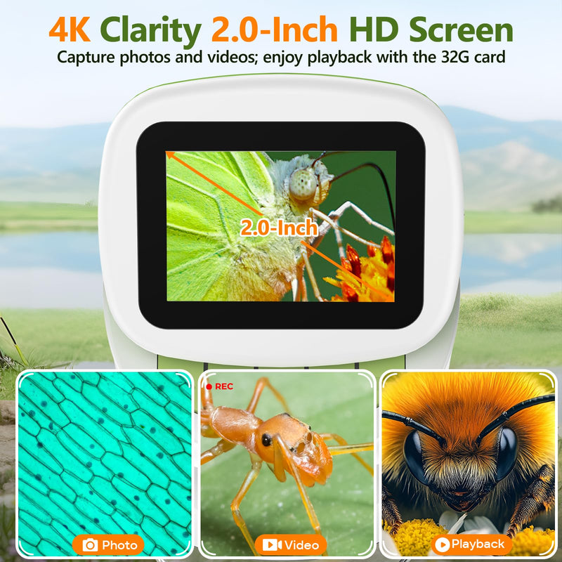 Kids Handheld Digital Microscope with Screen: STEM Science Kit Gift Toys | for Boys Girls Ages 4-12, Detachable Stand, 1000X Magnification, 4K Display, 32GB SD Card Included for Photos and Videos