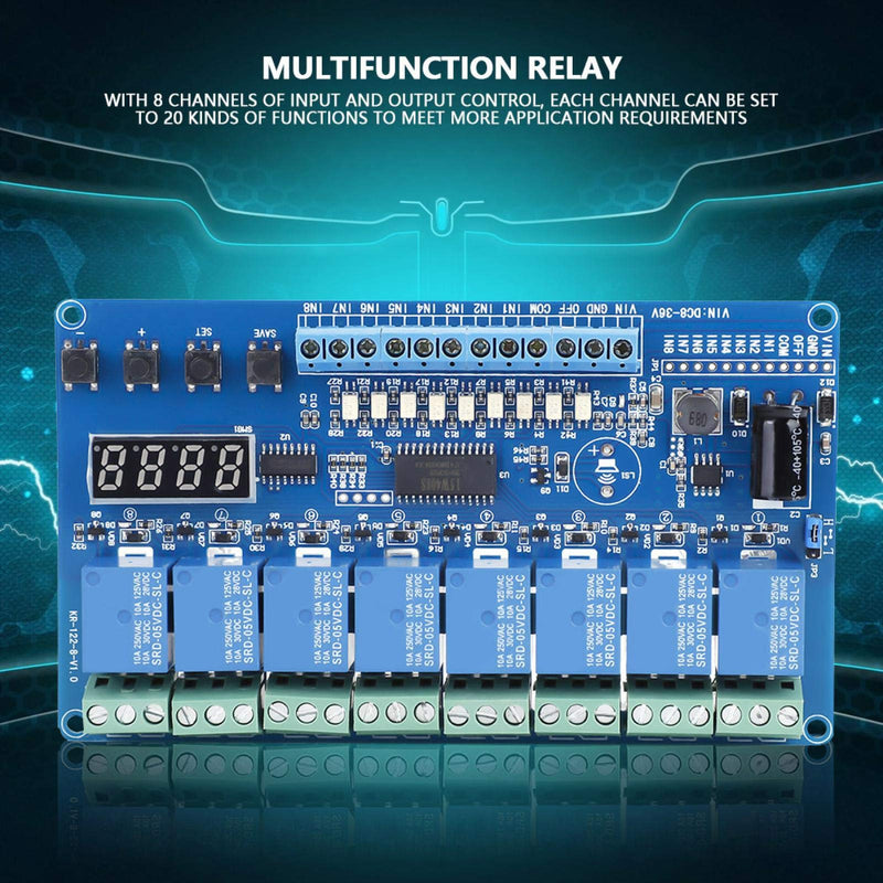 Oumefar DC 8-36V 8-Channel Multifunction Time Delay Relay Interface Board Module Optocoupler LED Relay Board for Various Power Control Applications