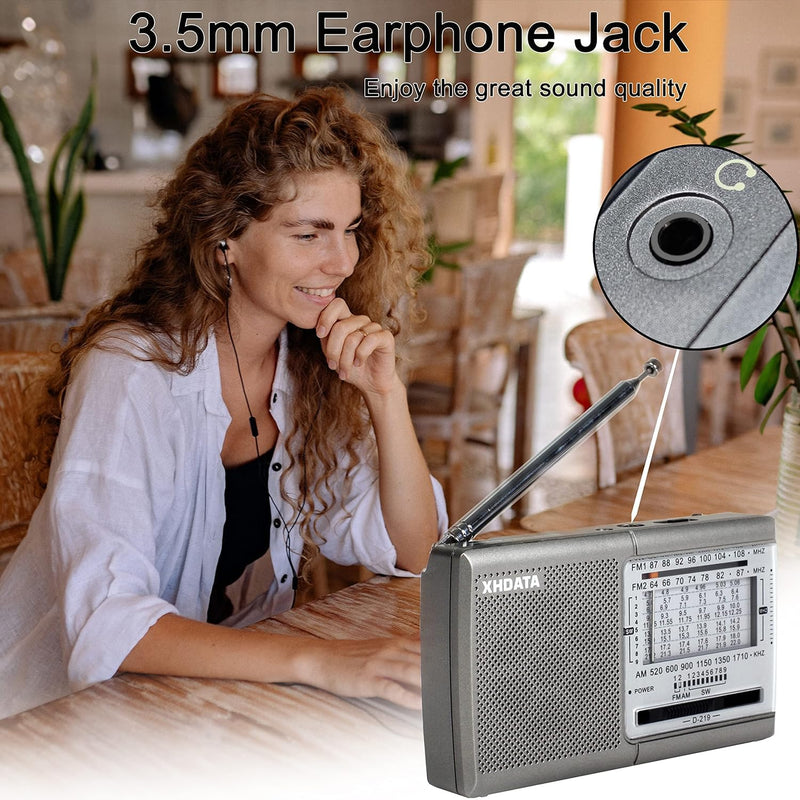 [Australia - AusPower] - XHDATA D219 Portable AM FM Shortwave Radio Battery Operated Small Great Reception Radio with Good Sound,Earphone Jack for Gift Elder,Home,Child [Sliver] Sliver 
