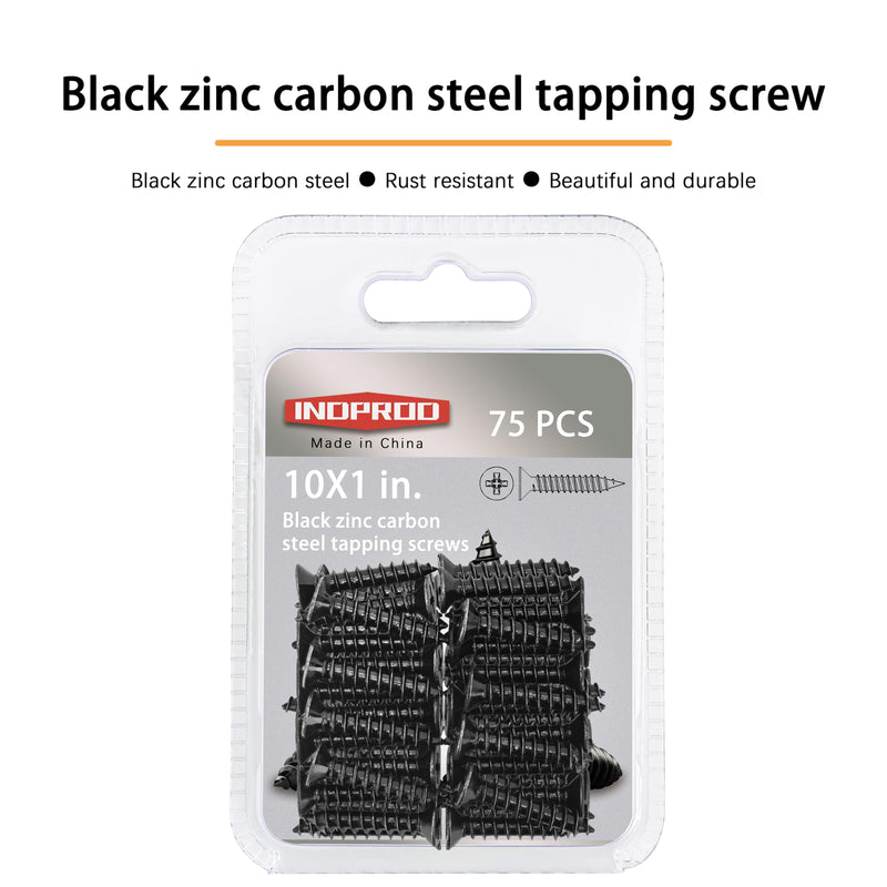 [Australia - AusPower] - #10 X 1" Black Screw,Flat Head Phillips Wood Screw, Electroplating Black Carbon Steel, 10 X 1-Inch, 75Pcs #10 x 1" Black Zinc Plated Screws 