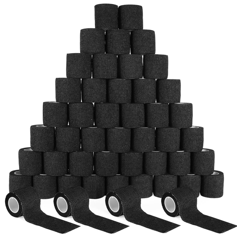 48 Pack 2” x 5 Yards Self Adhesive Bandage Wrap, Elastic Breathable Cohesive Bandage Wrap Athletic Stretch Tape for Wrist Ankle Sports (Black) 2 Inch-48 Pack Black