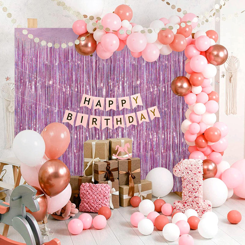 [Australia - AusPower] - Glitter Pink Party Streamers 2Pack Glitter Foil Fringe Curtain 3.3 x 8.3ft Pink Party Decor Photo Booth Streamers Metallic Tinsel Door Streamer for XmasThanksgiving Engagement Party Decors Streamers Laser Pink Streamer 