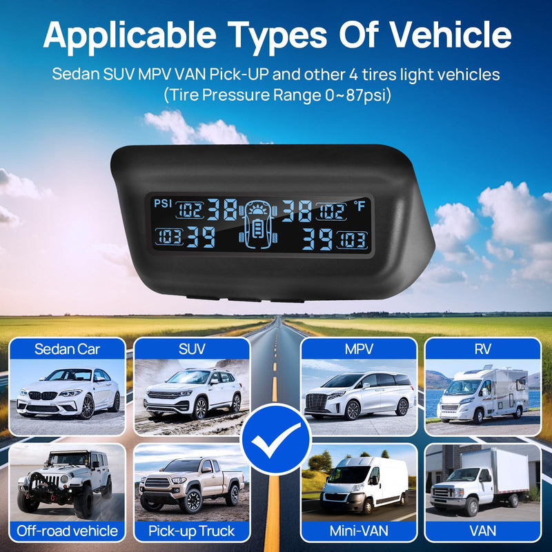 [Australia - AusPower] - Masoll Tire Pressure Monitoring System, RV/Trailler TPMS with Solar Charging & Auto Calibration, M13 LCD Display tpms 4 sensors (0-87PSI) 