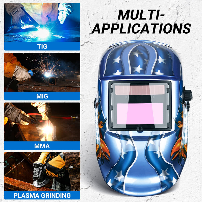 Welding Helmet Auto Darkening: DEKORPO True Color Solar Powered Auto Darkening Welding Welder Mask Hood Helmets MZ225T-Eagle Bule