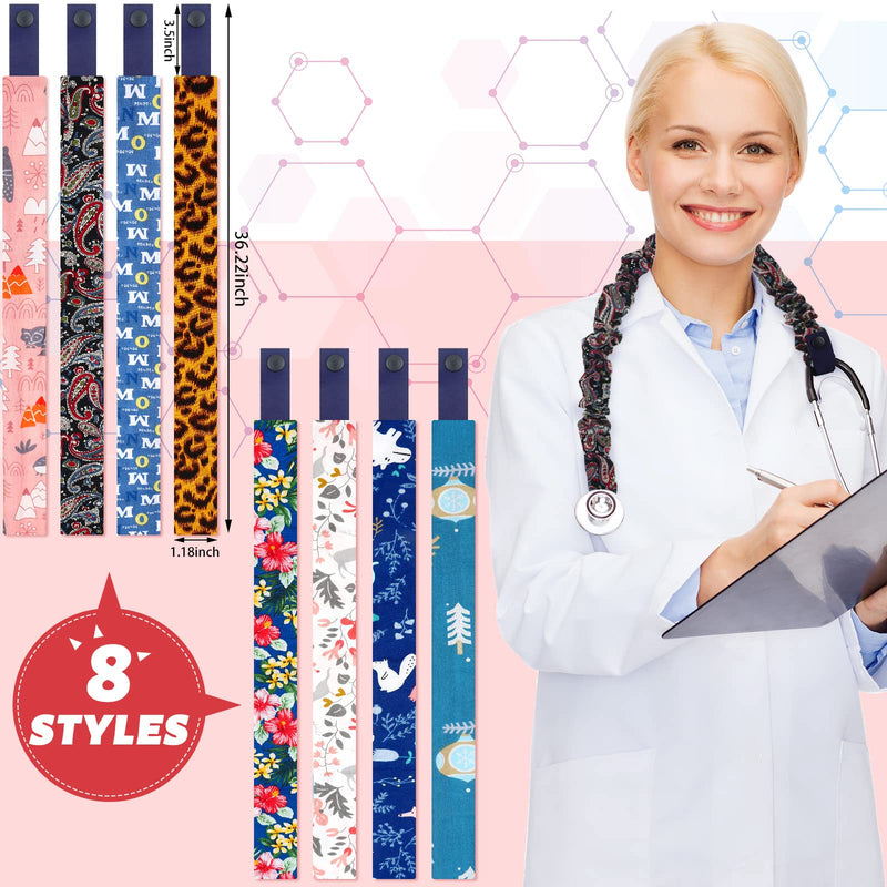 [Australia - AusPower] - Nuanchu 8 Pieces Stethoscope Covers Handmade Scrunchie 8 Styles Cotton Stethoscope Sleeve Removable Tube Covers for Hospital Nurses Doctors 