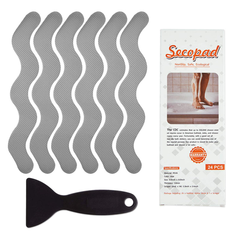Secopad 24 PCS Grey Patented Anti Slip Shower Stickers and 2 in X 30 FT (360IN) Grey Window Screen Repair Tape