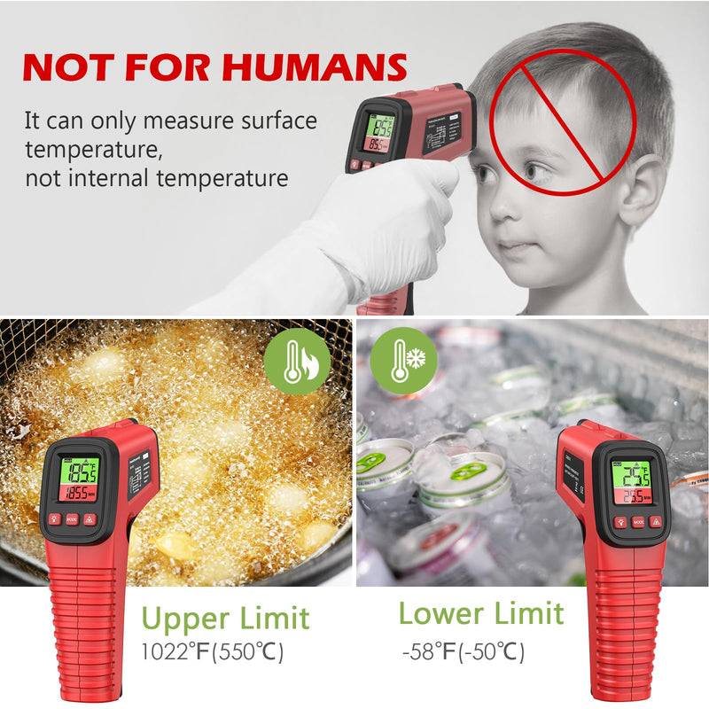 [Australia - AusPower] - KeeKit Digital Infrared Thermometer Gun, Upgraded Handheld Heat Laser Temperature Gun, IR Thermometer Temp Gun with Adjustable Emissivity for Cooking, BBQ, Fridge(Not for Human) 
