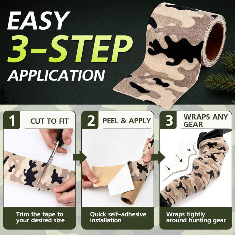 Saillong Camo Silencing Tape for Hunting Gear, Self Adhesive Camouflage Wrap, Protective Fabric Tape for Metal Rifle & Hunting Accessories, 3 Rolls Assorted Sizes (2.125" x 60", 2.5" x 60", 4" x 72")