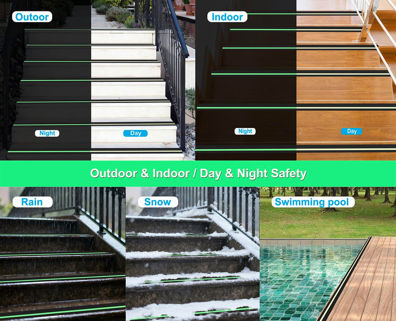 Anti Slip Tape with Glow in Dark, 2 inch x16.4ft Anti Slip Grip Tape for Stairs, Floors, Decks, Bathrooms & Outdoors, Waterproof PVC Non Skid Safety Tape with Glow at Night 2 inches (width) x 16.4 feet (length)