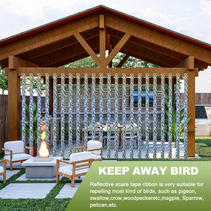 MECCANIXITY 328ft Long 2" Wide Red Dual Side Reflective Holographic Flash Bird Scare Tape Ribbon to Keep Birds Away, Hang Tie on Garden Farm Orchards Balcony Patio Yard Fence 328ft x 1.89in