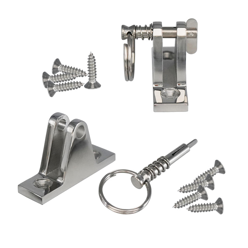 DNB Bimini Top Deck Hinge - Stainless Steel 316 - with Ring and Removable Pin - Extra Installation Screws Included 6 Packs