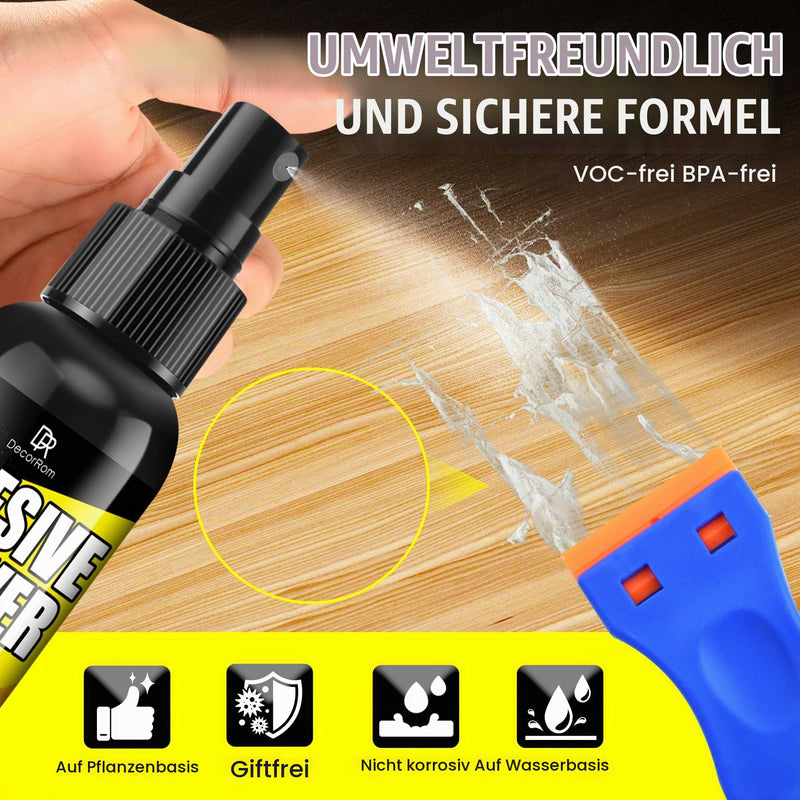 Adhesive Remover Set 200 ml - Label Remover & Glue Remover with Scraper, Safe for Paint & Glass, Removes Adhesive Residue, Labels, Stickers & Tape Residue - Surface-Safe Adhesive Spray 200ml