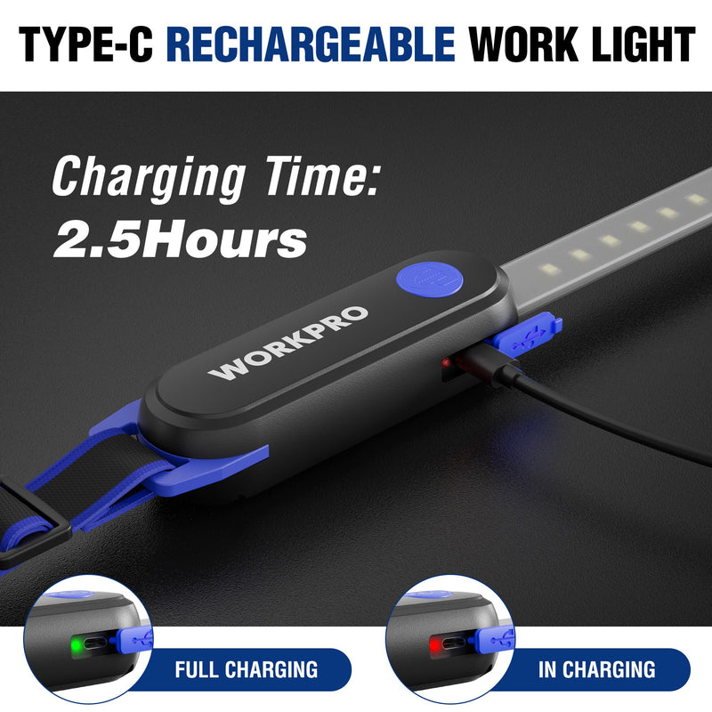 [Australia - AusPower] - WORKPRO Rechargeable Underhood Work Light, 25inch Long Foldable LED Work Light Bar, 3 Lighting Modes with Adjustable Straps and Hooks, Magnetic Light for Car Repairing/Garage/Workshop/Emergency 