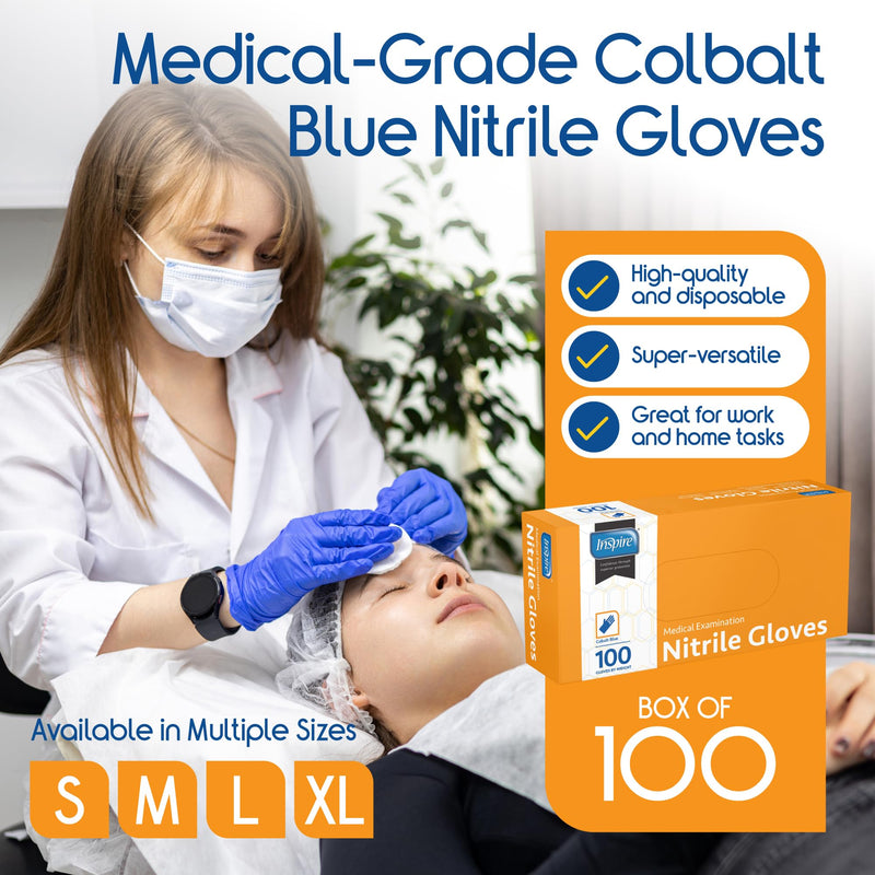 [Australia - AusPower] - Inspire Nitrile Gloves Medical Examination | 4.5 Grade The Original Quality Stretch Cobalt Blue | Disposable Latex Free Doctors,EMT, Food Service, Cleaning, Janitorial, Household, Hospitals and More Large Blue - Box of 100 