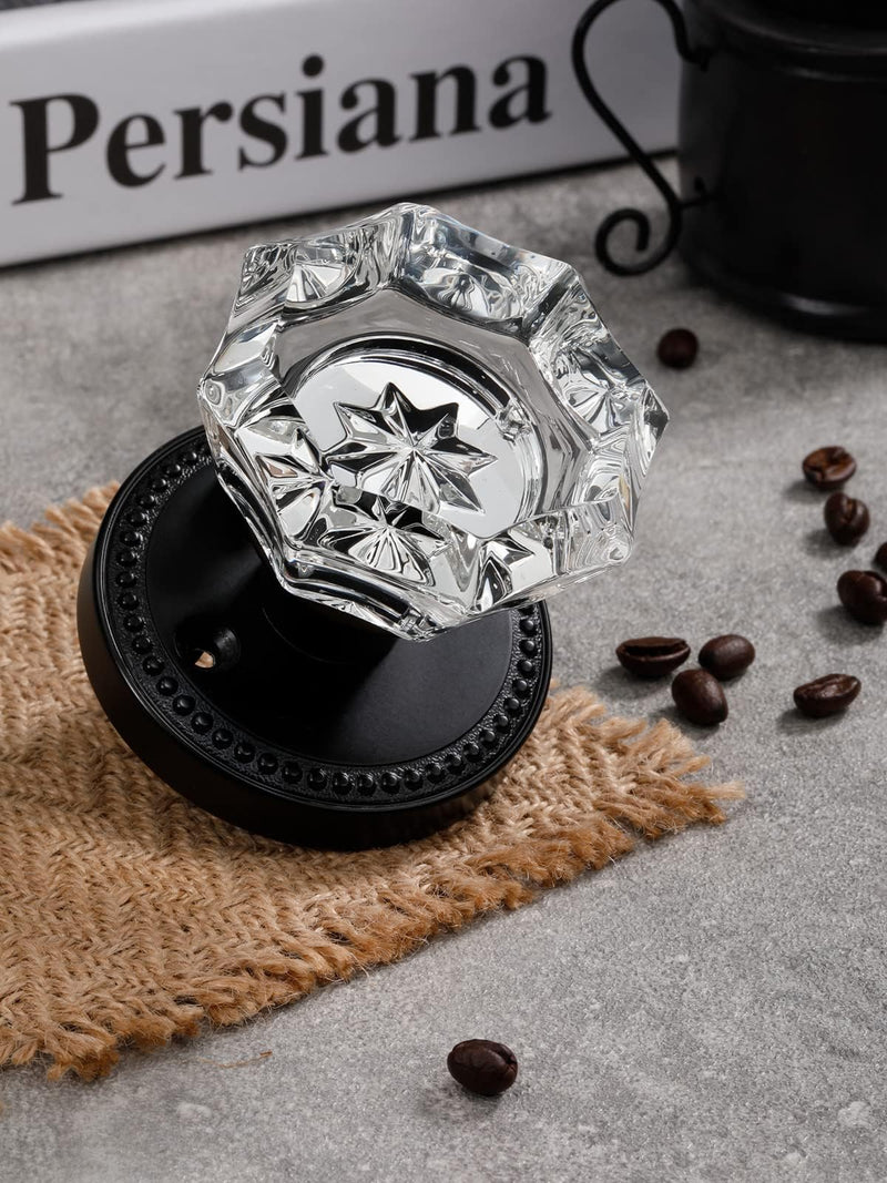 Black Door Knobs Crystal Door Knob Interior Privacy Glass Door Knob for Bedroom and Bathroom,Zinc Alloy Matte Black 1 Pack Black-Privacy