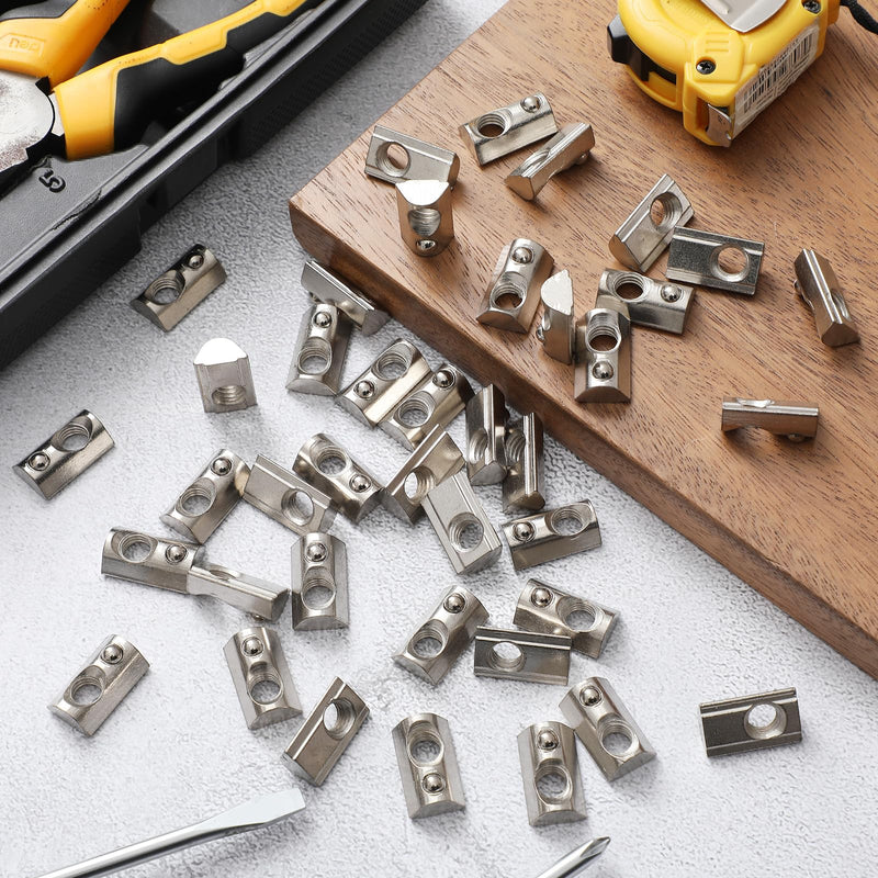 [Australia - AusPower] - 100 Pcs 2020 Series M5 T Nuts Half Roll in Spring Silver Thread Spring Carbon Steel European Standard T Nut for Aluminum Extrusion Profile 100 