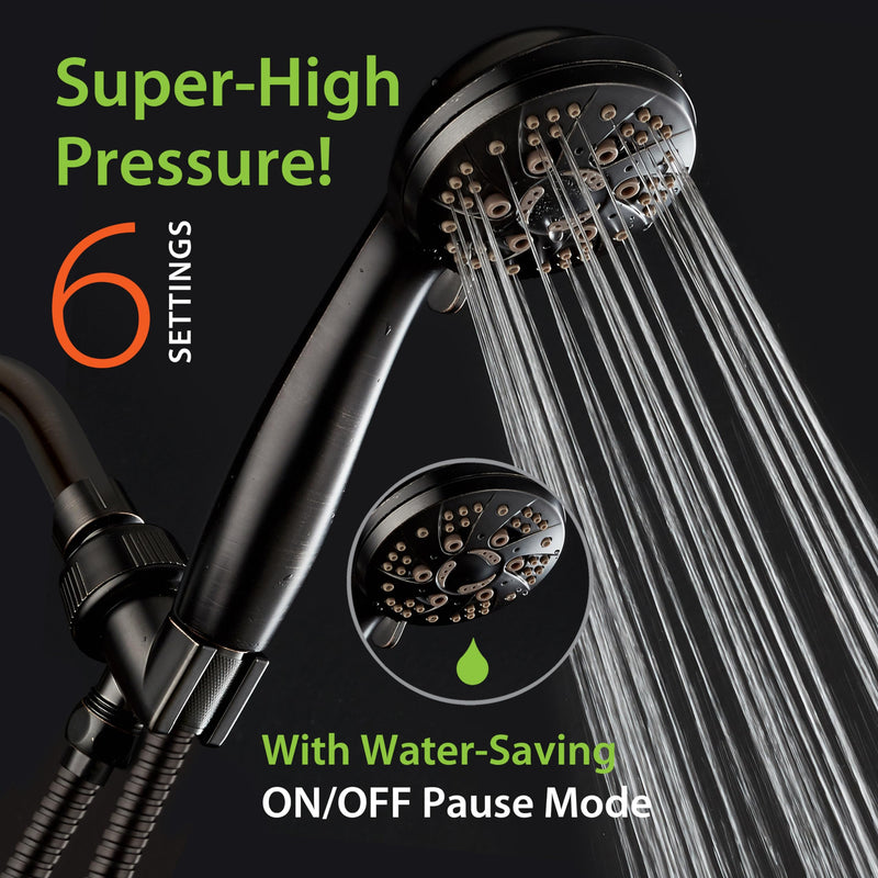 AquaDance High Pressure 6-Setting Oil Rubbed Bronze Handheld Shower Head with Stainless Steel Hose. Officially Independently Tested to Meet Strict US Quality & Performance Standards! 2.5 Gallon Per Minute