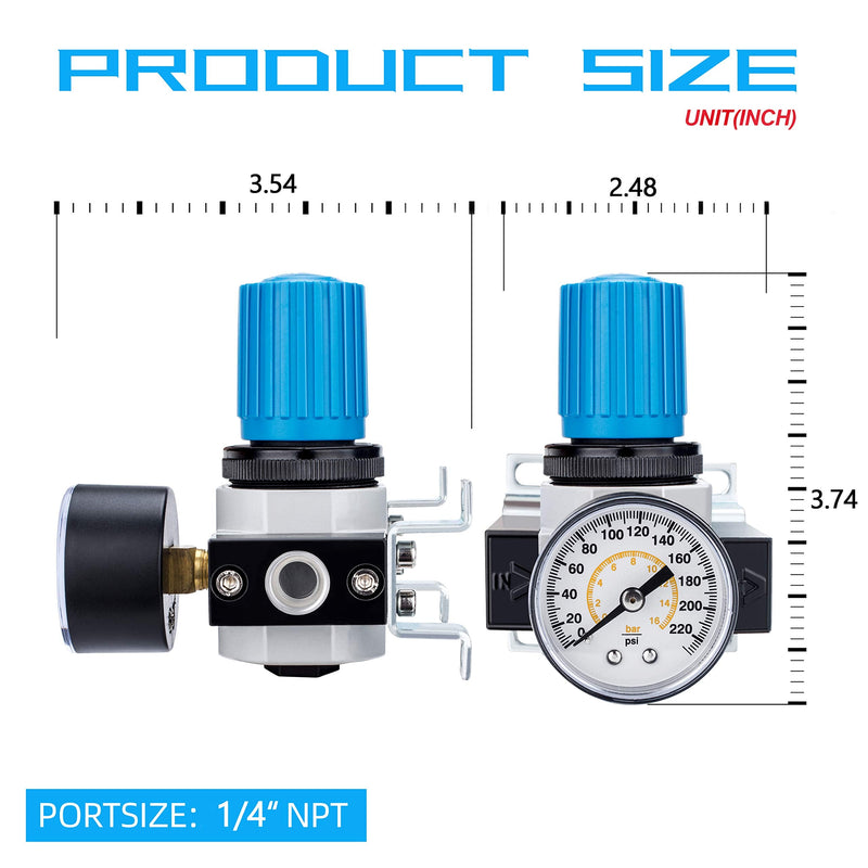 [Australia - AusPower] - NANPU 1/4" NPT High Pressure Air Regulator with Steel-Protected Gauge, 56-SCFM 230Psi (LR-02) 