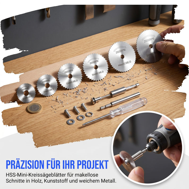 Cutting Discs for Metal, Set of 10 Cutting Discs for Dremel Accessories, Complete Set with 6 Cutting Discs 65 mm/106 mm Adapter for Cutting Wood, Stone, Metal