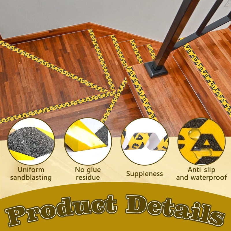 2pack Yellow Caution Tape, 1.97in x 65.6Ft Anti-Slip Caution Tape Roll, Warning Stickers, Watch Your Step Sign
