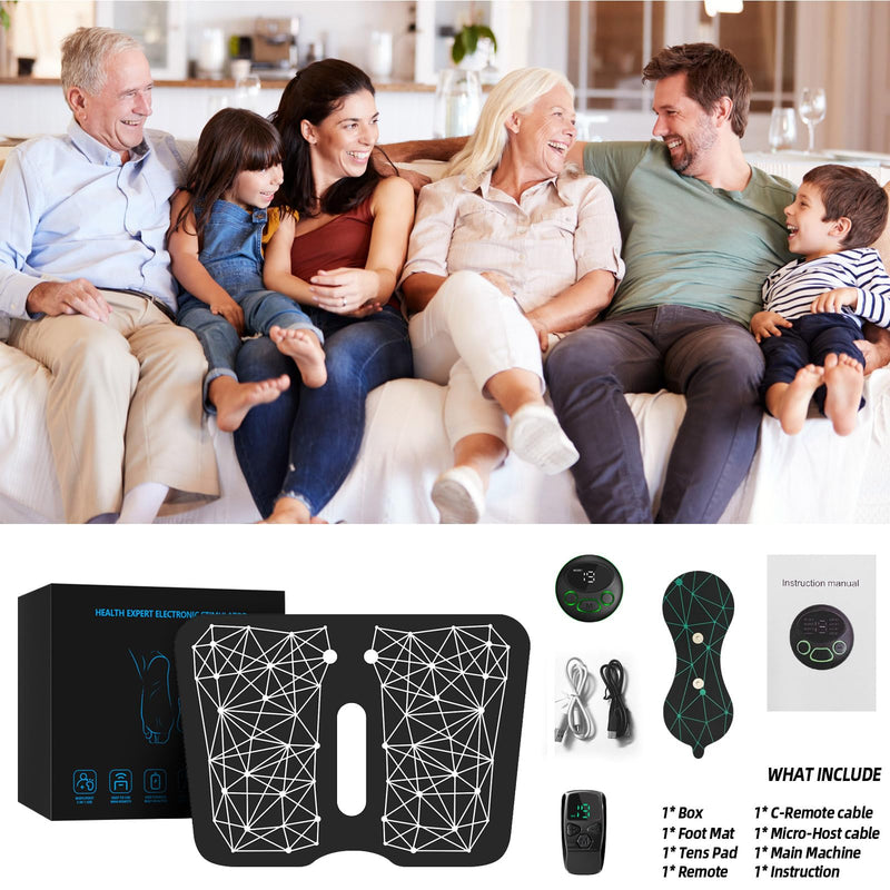 EMS Foot Massager Mat Acupressure for Neuropathy with Remote Control Legs Foot Stimulator Massager Machine Electric Pulse Pad for Muscle Relaxation Pain Relief 8 Modes 19 Levels Intensity