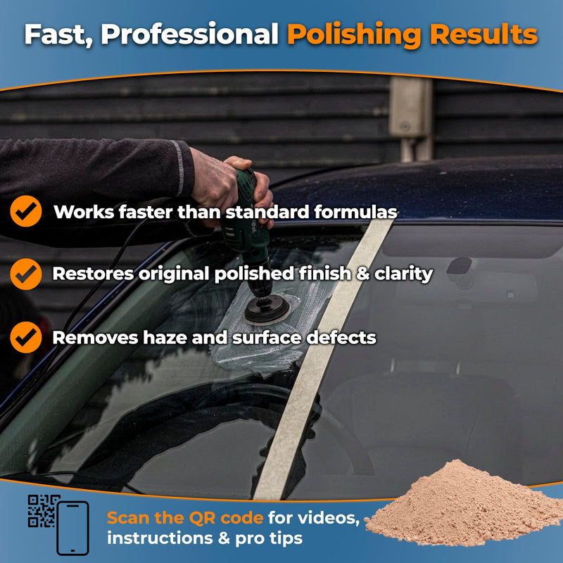 GLASS POLISH PRO Cerium Oxide Glass Polishing Powder – 1.1lb (500g) High-Grade 85% Pure Suspension-Treated Formula, 3.5 Micron for Glass Scratch Removal, Windshield Polishing and Restoration