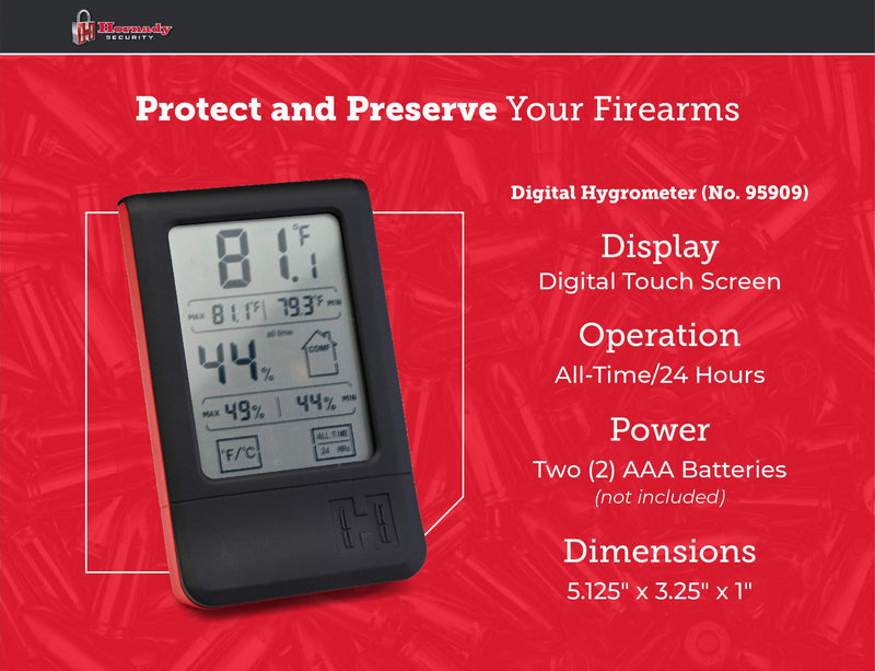 [Australia - AusPower] - Hornady Digital Hygrometer, 95909 - Indoor Temperature and Humidity Monitor with Touchscreen LCD Display - Ideal Room Thermometer Hygrometer for Gun Safes & Cabinets, Closets, Workbench & More 