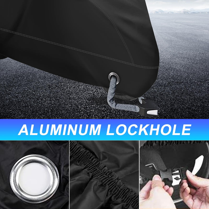 [Australia - AusPower] - XYZCTEM Motorcycle Cover -Waterproof Outdoor Storage Bag,Made of Heavy Duty Material, Fits up to 116" All Motors(Black& Lockholes& Professional Windproof Strap) 116" Black 